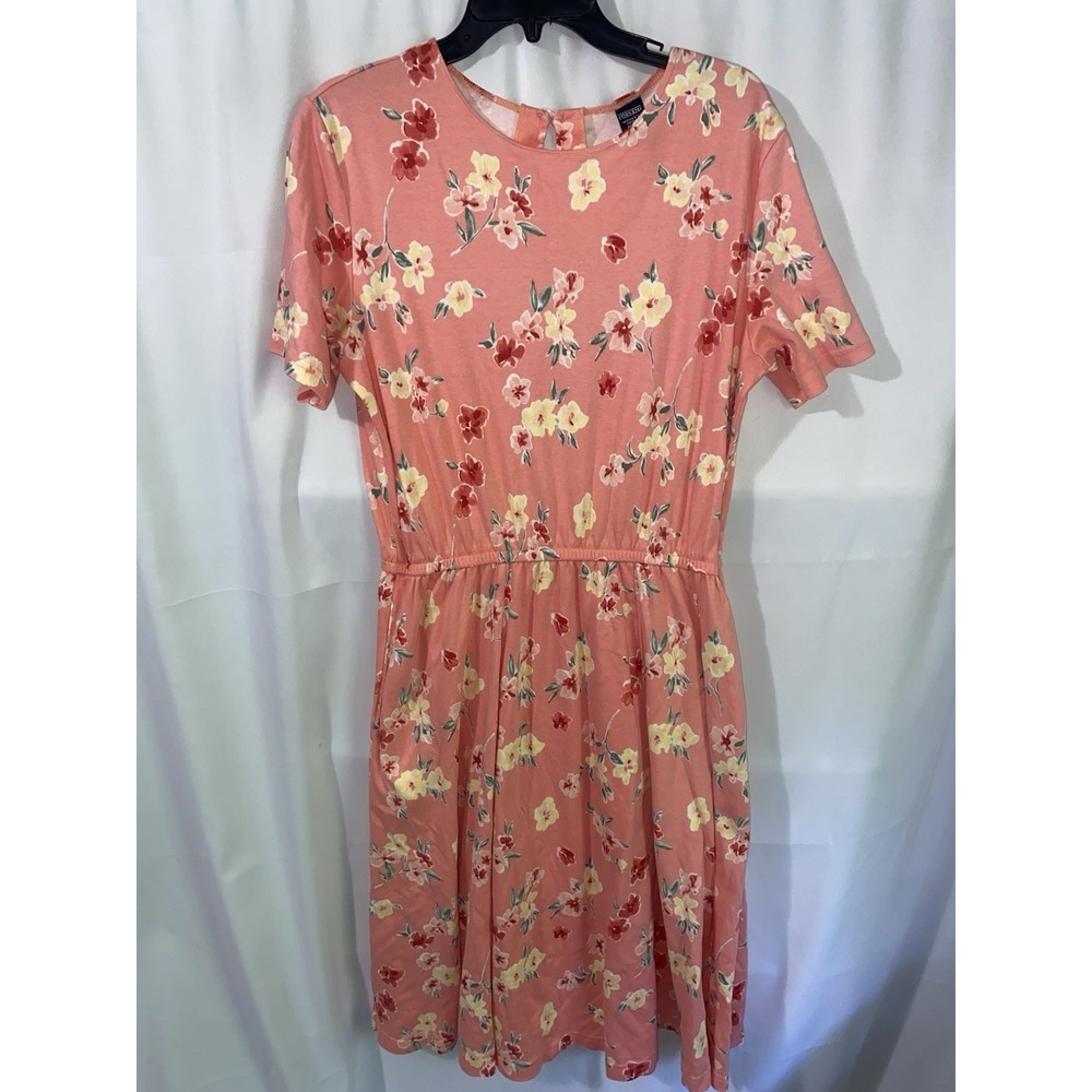 Vintage Lands End Maxi Dress Large Petite Pink Floral Modest Cottagecore Prairie